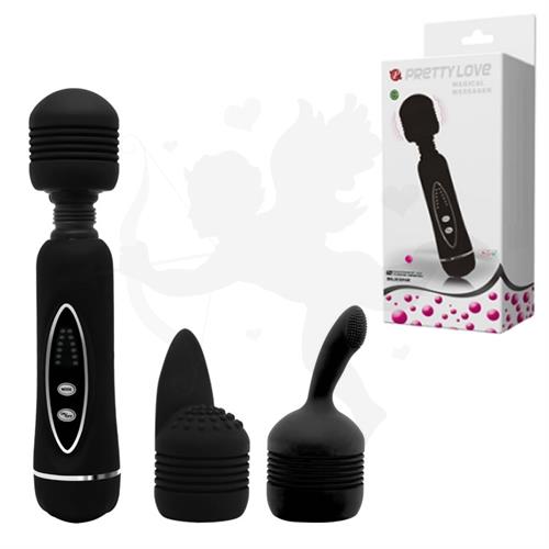 Masajeador estimulador tipo microfono con accesorios